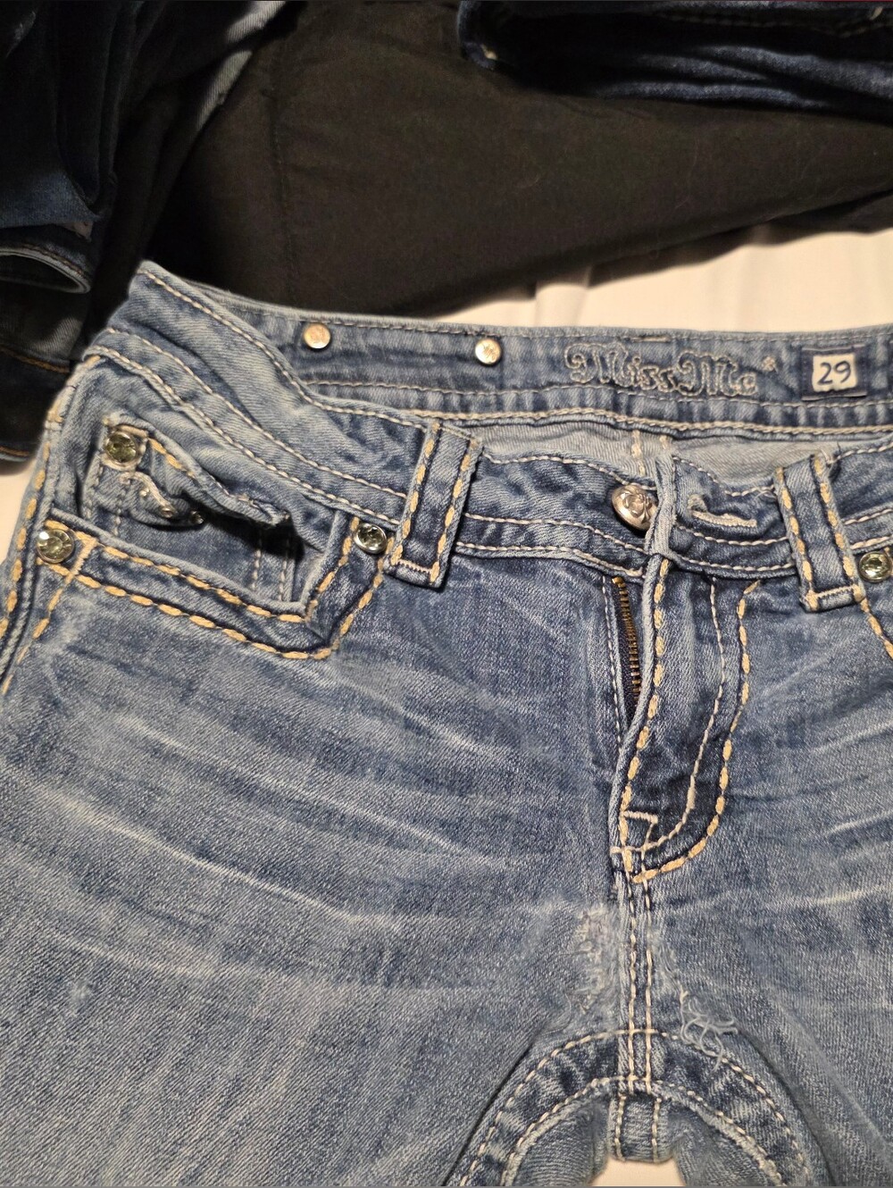 Miss Me Light Blue Bootcut Jeans with Embroidered Waistband
